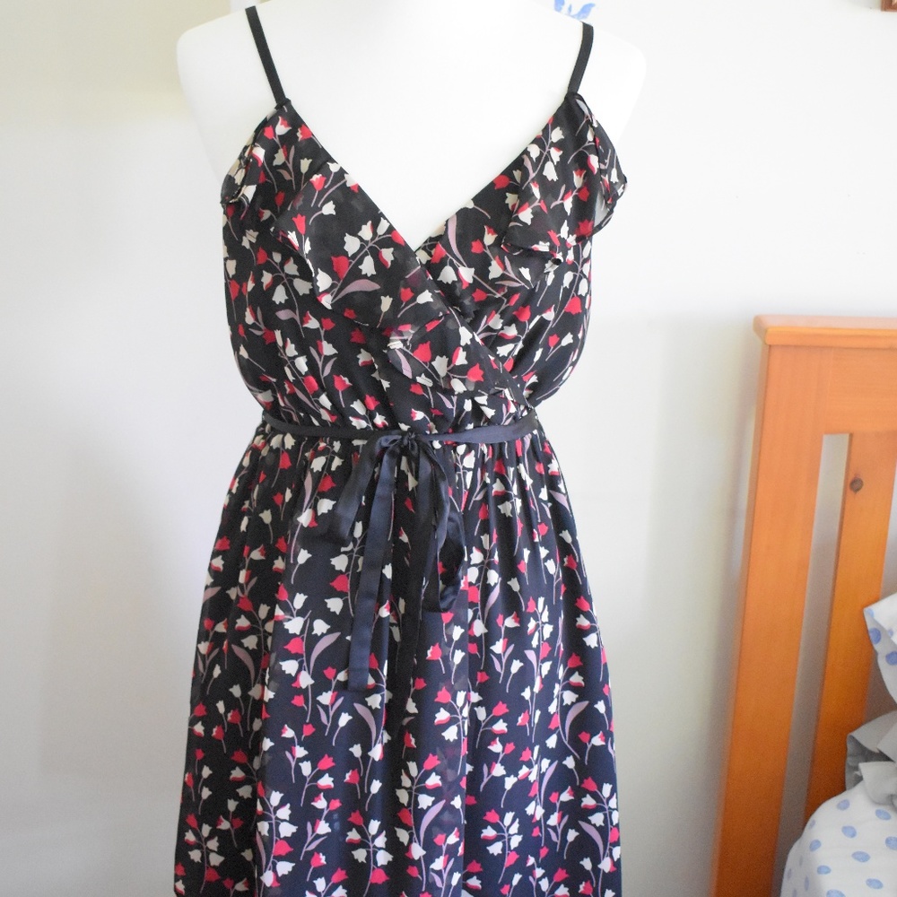 LC Lauren Conrad Black Floral Chiffon Dress